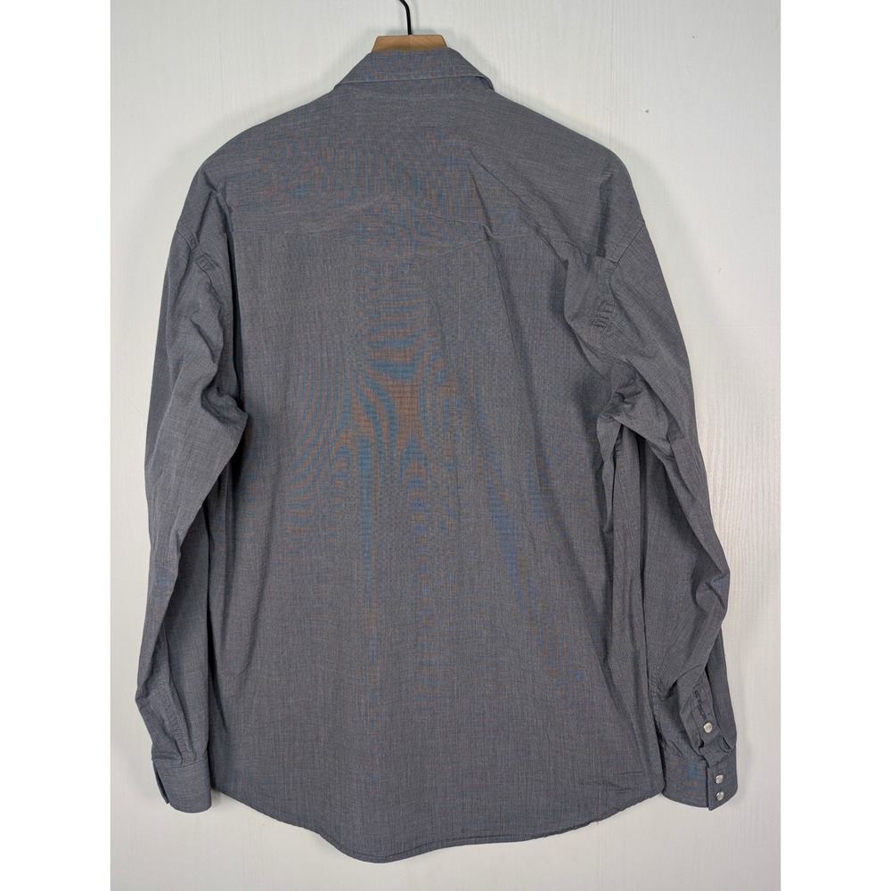 Stetson Mens Blue Micro Check Western Snap Button Long Sleeve Shirt L - Picture 2 of 14
